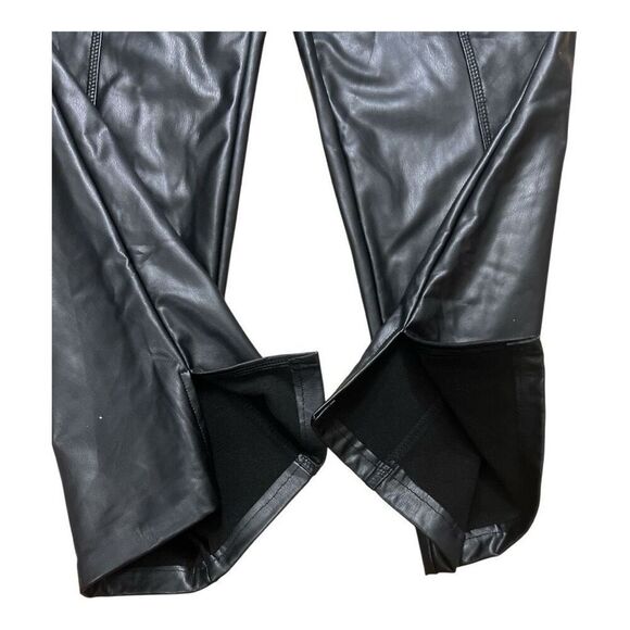 Ellen Tracy Women Black Faux Leather Pants Size M Paper Bag Waist Stretch Pocket - Picture 5 of 12